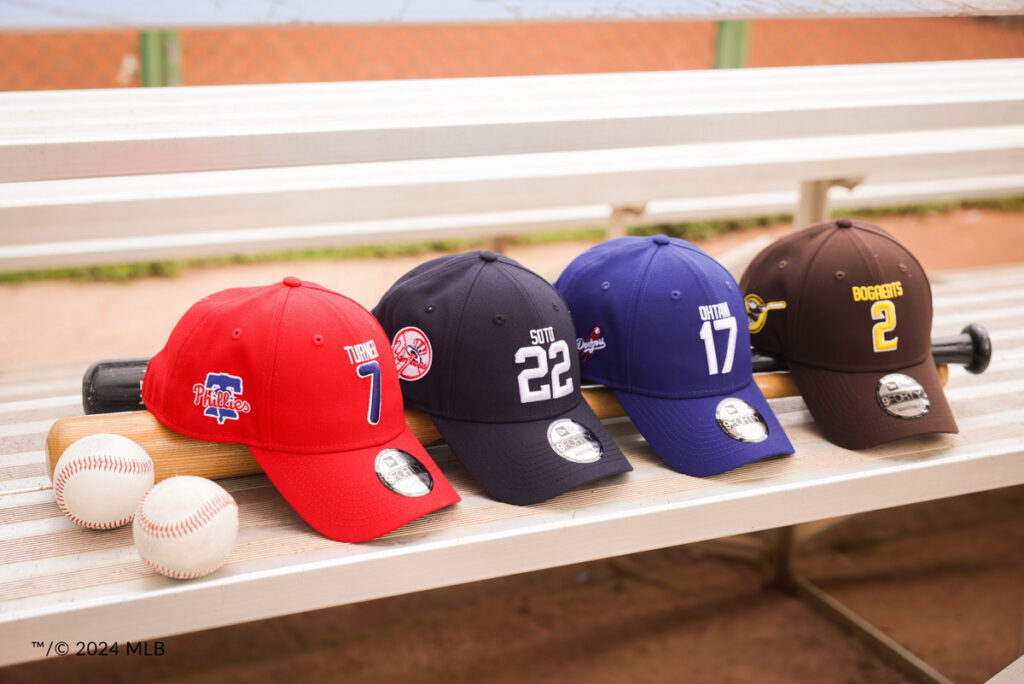 「MLB PLAYER24」系列本次也推出多位高人氣選手帽款,以各球隊標準色結合人氣球員姓名、背號元素融入設計中。