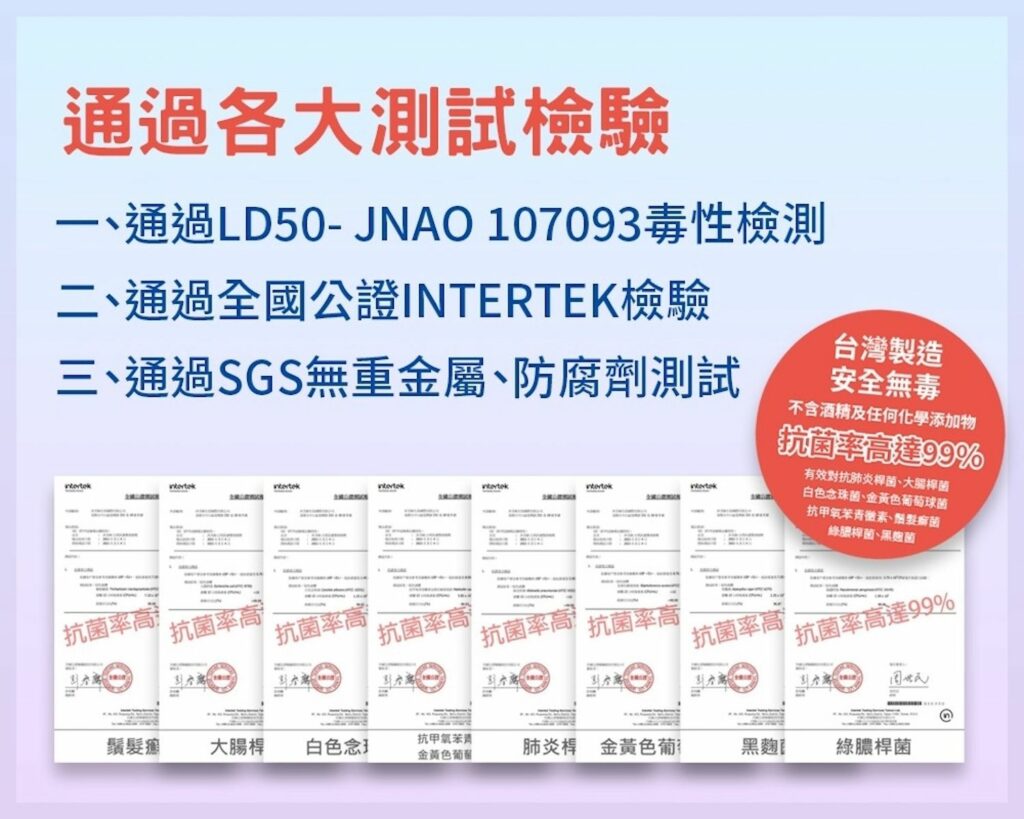 台灣製造安全無毒,通過各大測試檢驗報告。圖/沐芙納生技