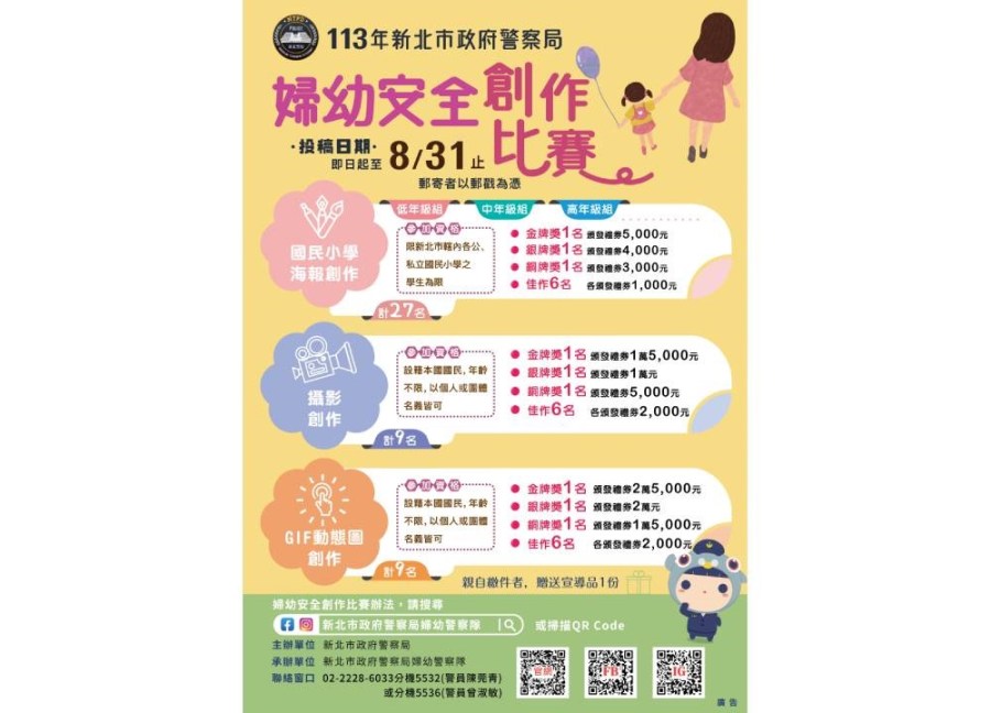 新北國小海報攝影GIF比賽開跑 宣導婦幼安全最佳素材 231 cnews204240522a01