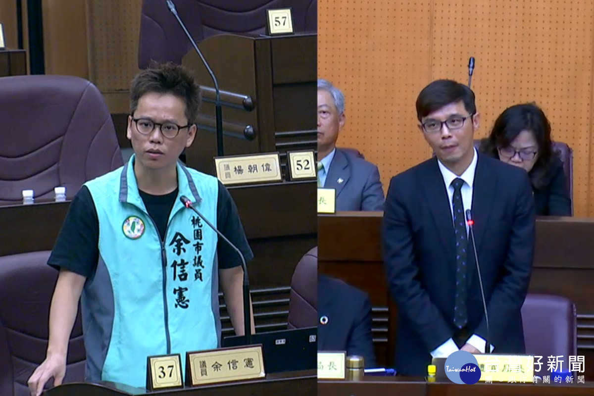 針對巨蛋體育館漏水事件 ,桃園市議員余信憲質詢市府體育局長許彥輝。