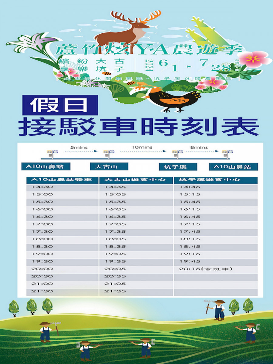 蘆竹炫YA農遊季6/1-7/28登場,機場捷運A10山鼻站設有免費接駁車。