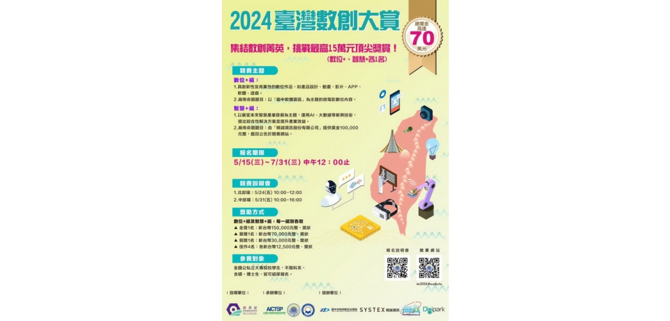 創新大進擊 2024臺灣數創大賞總獎金70萬元 等你來挑戰