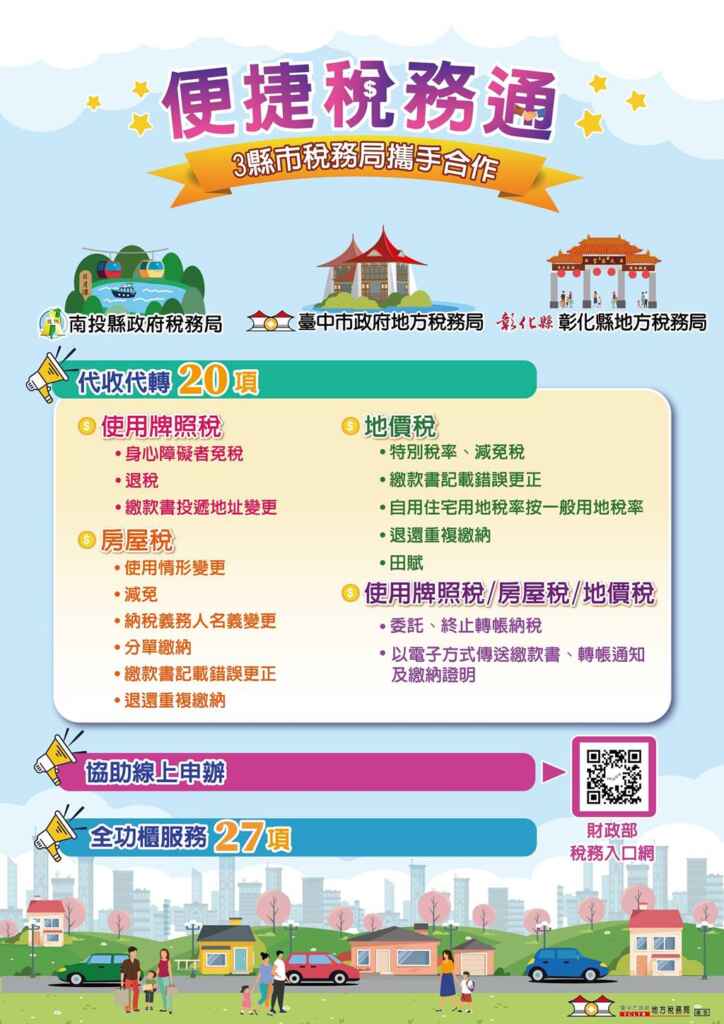 ▲台中市政府地方稅務局與南投縣及彰化縣地方稅務局共同打造「便捷稅務通」跨縣市服務。(台中市地方稅務局提供)