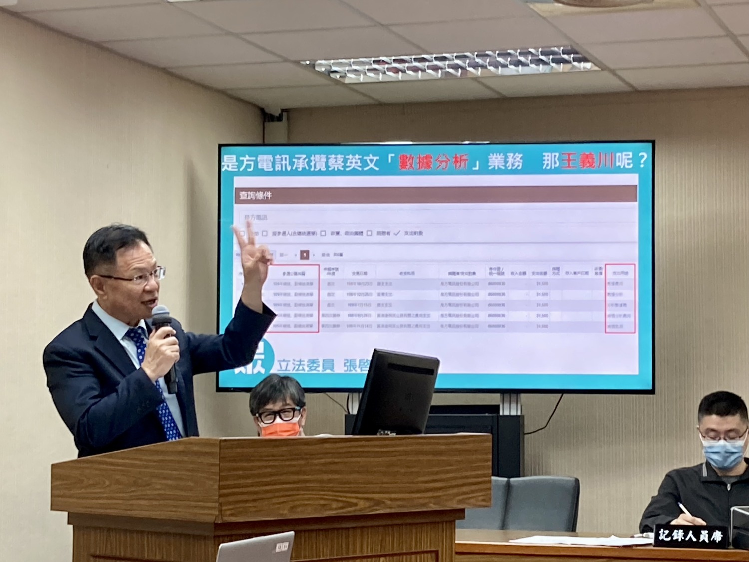 張啓楷說，方電訊還承攬了前總統蔡英文的「數據分析」業務，國安單位和ＮＣＣ是否應該查清楚？(圖／張啟楷國會辦公室提供)