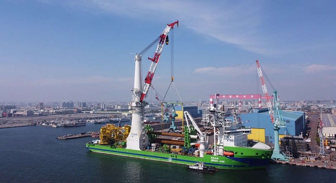 台船製造百分百國產離岸風電水下基礎完工 並移交海龍風電