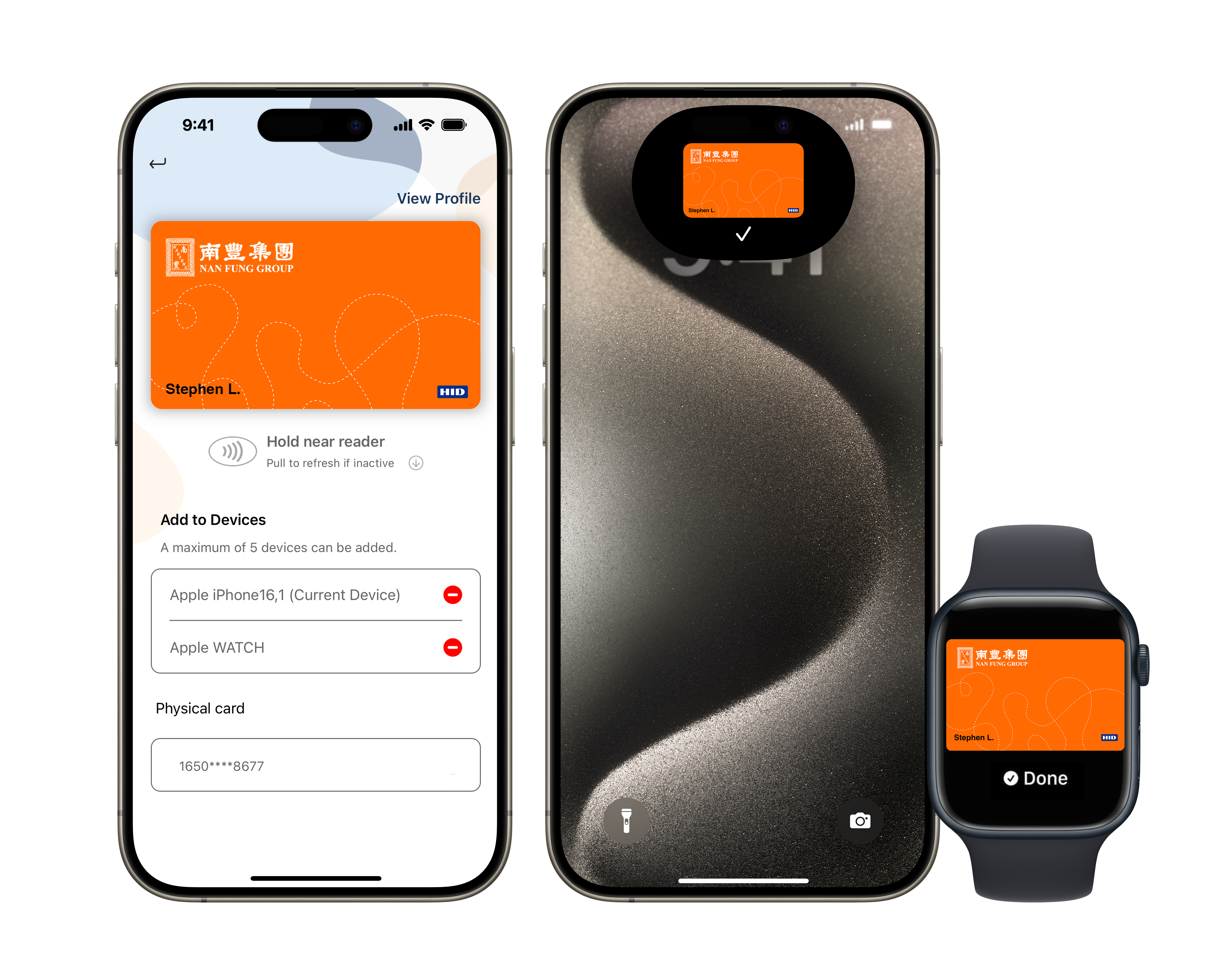 （圖片三：南豐 NF Touch 手機應用程式及Apple 銀包的員工通行證）