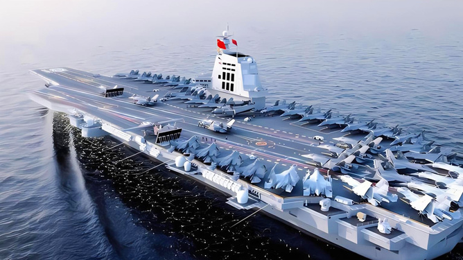 圖為2022年6月17日正式下水的中國第三艘航母「福建艦」,今年5月進行首次海試。圖/取自網易