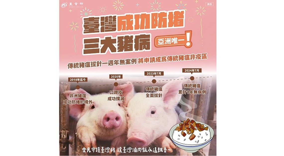豬瘟全面拔針滿一年 台灣持續邁向亞洲唯一「三大豬病非疫區」國家