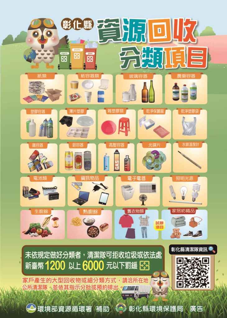 ▲彰化縣資源回收分類項目。（彰化縣政府提供）