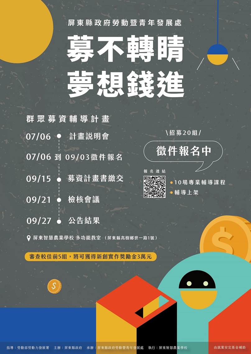 完成實作上架開啟募資   可獲得屏東縣政府3萬元獎勵金