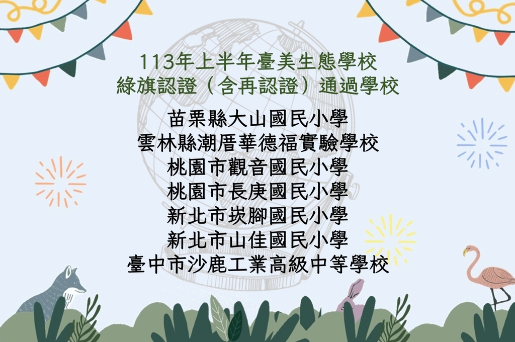 113年上半年臺美生態學校綠旗認證(含再認證)通過學校（官網圖）