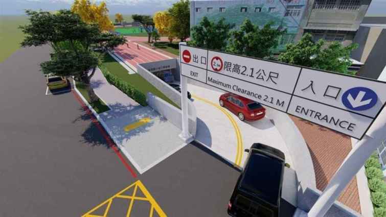 ▲鹿港洛津國小地下停車場入口模擬圖。（彰化縣政府提供）