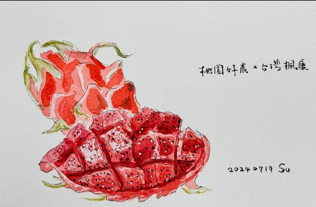 副市長蘇俊賓與農友承諾繪畫的火龍果於臉書上發表,希望行銷桃園在地優質農特產。