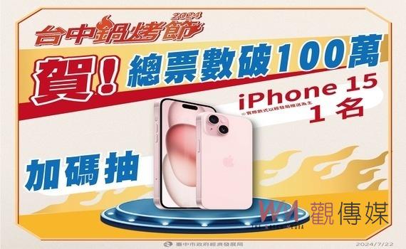 賀!台中鍋烤節票數破100萬 經發局:加碼抽iPhone15