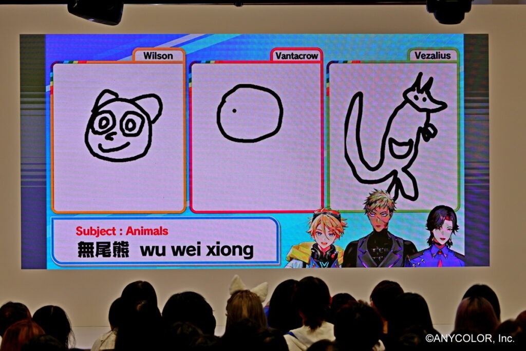 三位 VTuber 使出渾身解數,用簡單的中文和台語與粉絲們進行問答小遊戲和中文塗鴉大挑戰,逗得台下粉絲們尖叫與笑聲連連