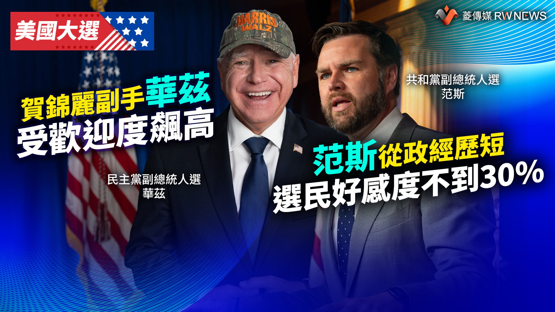 美國大選/賀錦麗副手華茲受歡迎度飆高 范斯從政經歷短選民好感度不到30%
