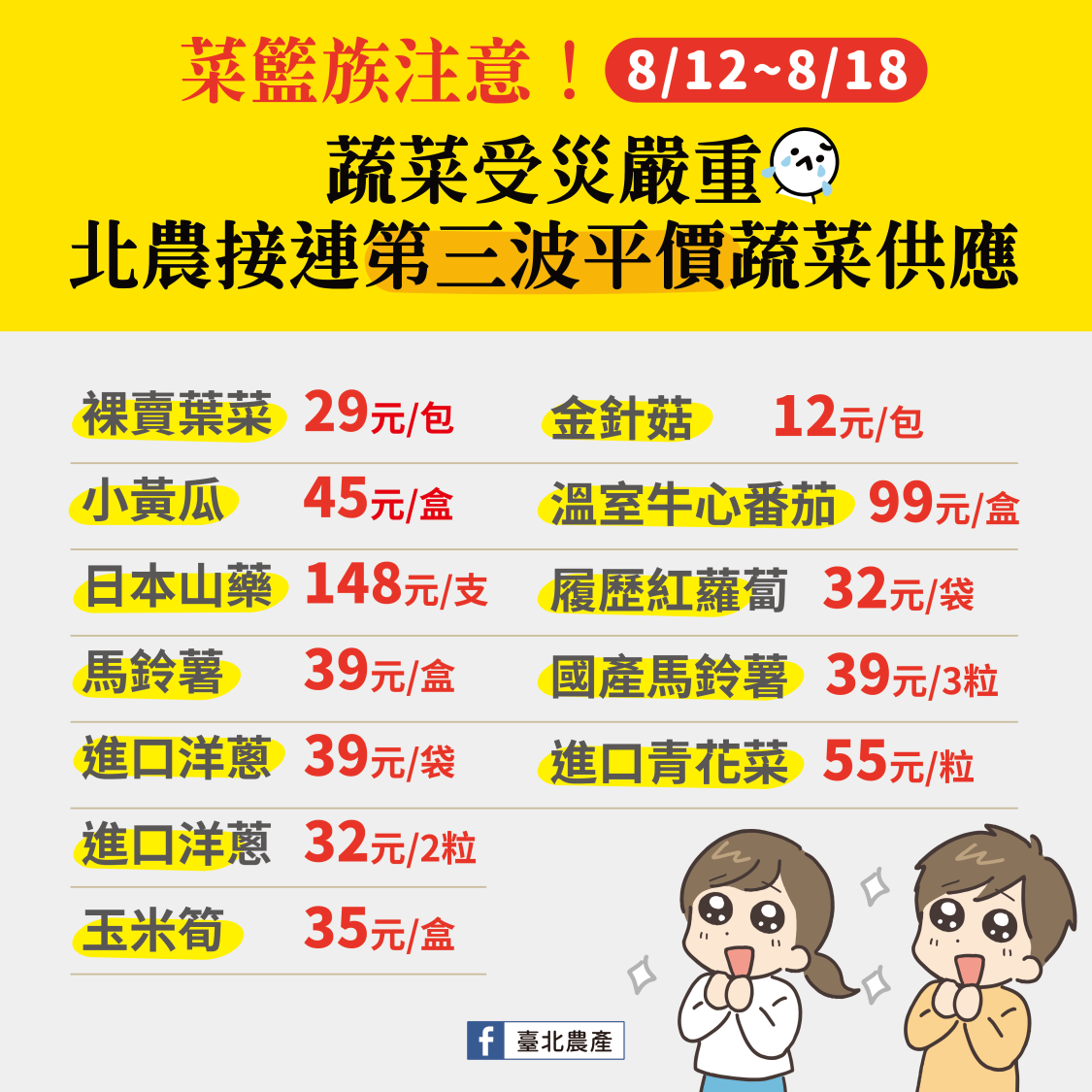 北農第三波平價蔬菜供應。(圖/記者 張泓笙翻攝)
