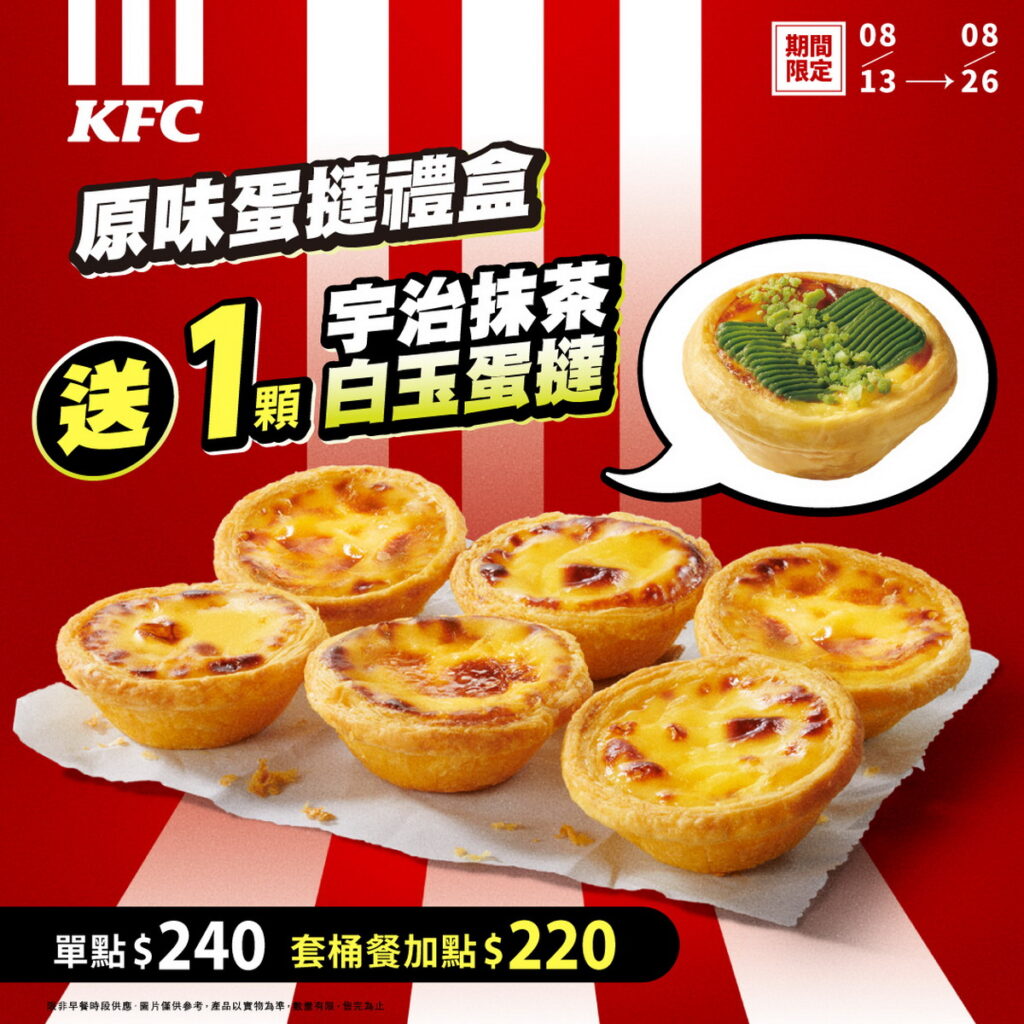 肯德基加碼優惠non-stop!盒裝原味蛋撻也加入優惠應援戰隊