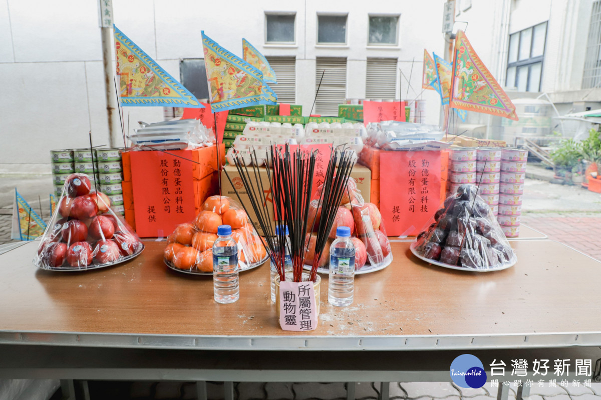 家畜疾病防治所準備寵物用金紙、零食及罐頭等相關物品,表達對動物生靈們的敬意和感恩之心/嘉義縣府提供