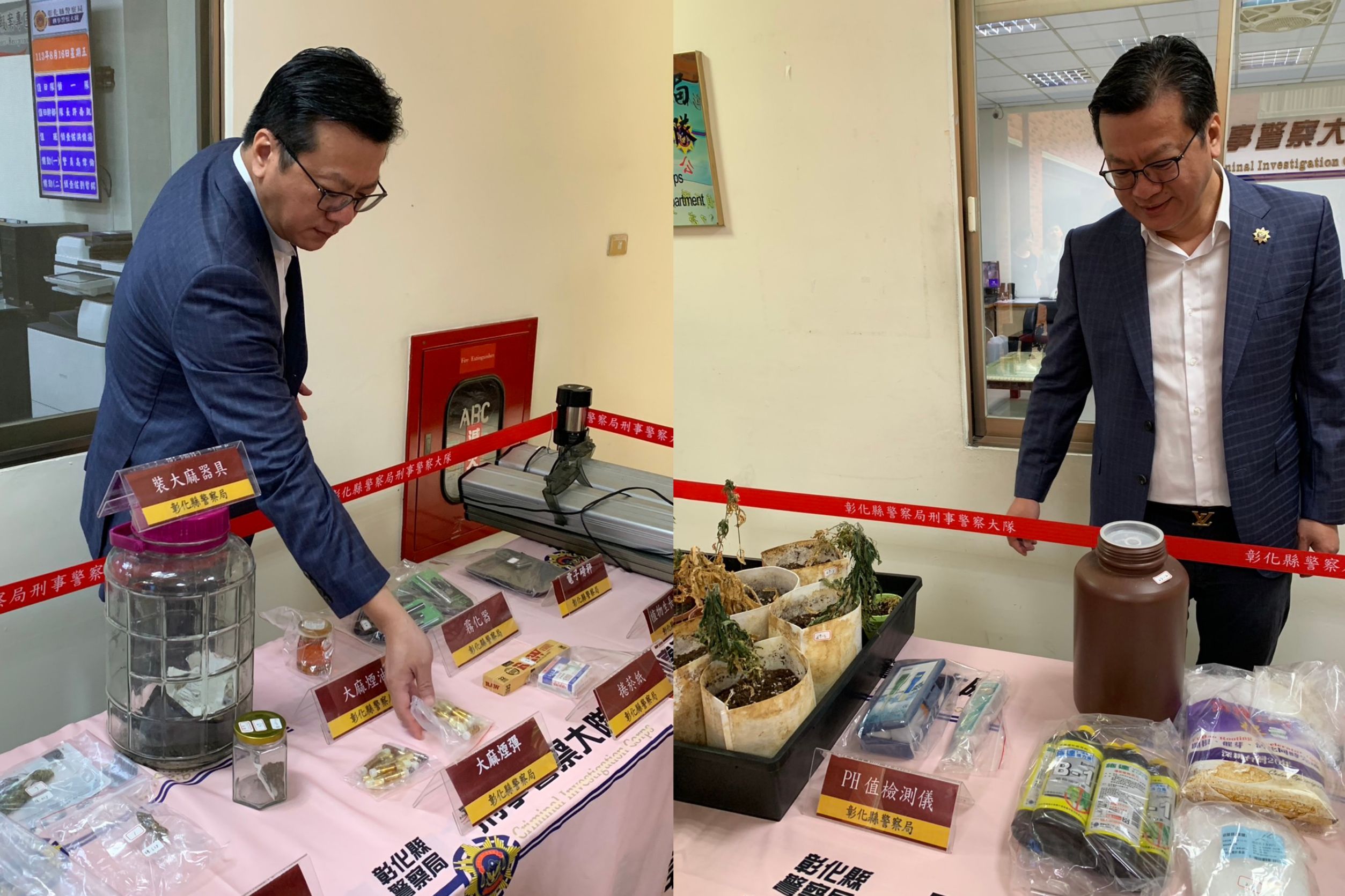 ▲男子從網路自學大麻種植技術,租用員林市山腳路一棟透天厝種起大麻,彰化縣警局刑警大隊查獲大批大麻植株及大麻油、大麻花等加工品。(彰化縣警局提供)