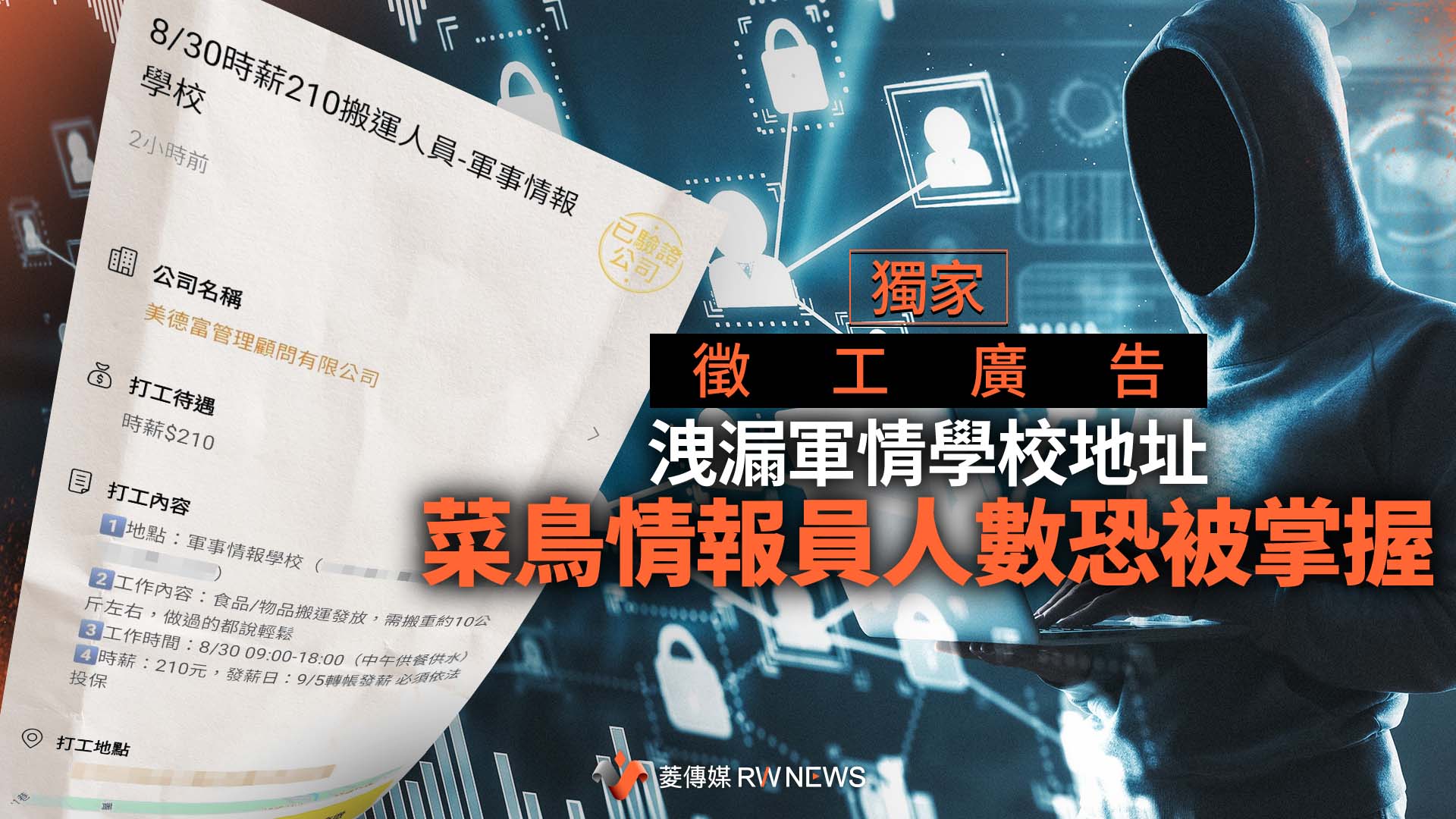 獨家／徵工廣告洩漏軍情學校地址　菜鳥情報員人數恐被掌握