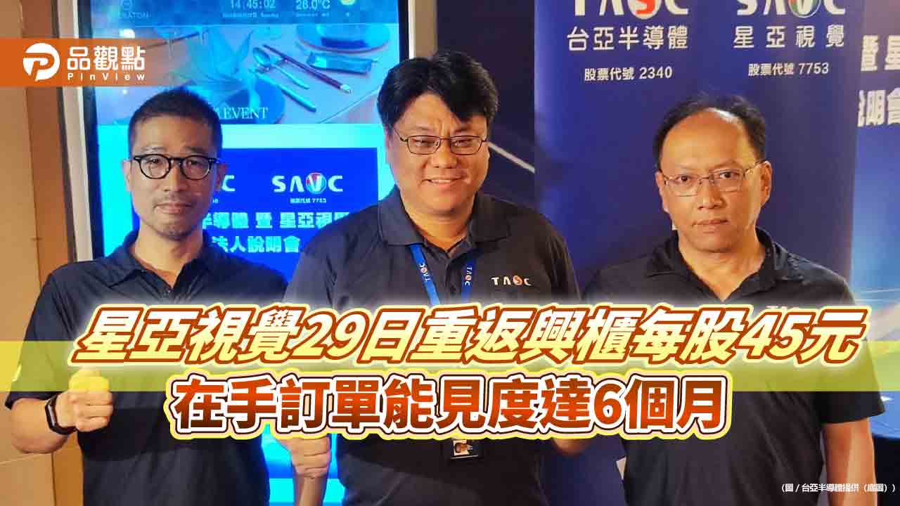 星亞視覺29日重返興櫃每股45元 在手訂單能見度達6個月