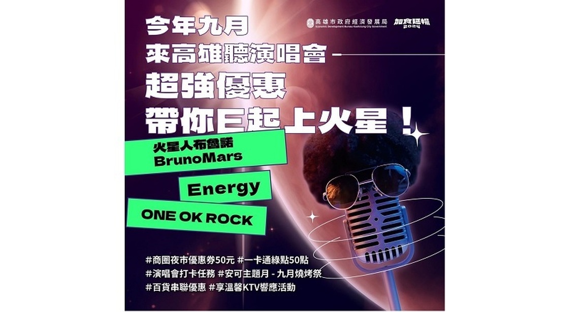 火星人、Energy來了!高雄聽演唱會贈百元券、挑戰「大港16蹲」加碼抽好康!