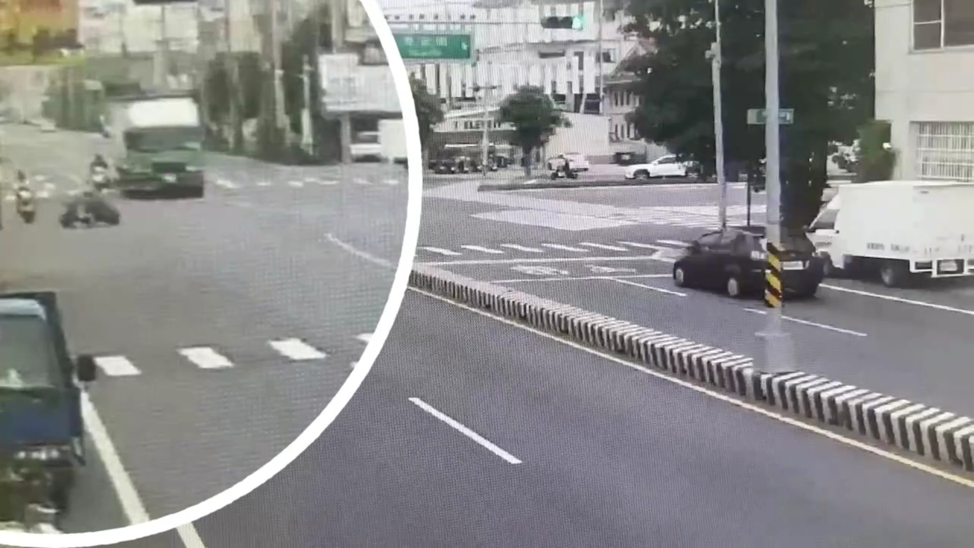 ▲八旬阿嬤騎機車行經彰化市彰鹿路與秀安路口時，疑闖紅燈穿越馬路，與一對男共乘的機車發生碰撞，3人均被噴飛倒地，送醫救治。（民眾提供）