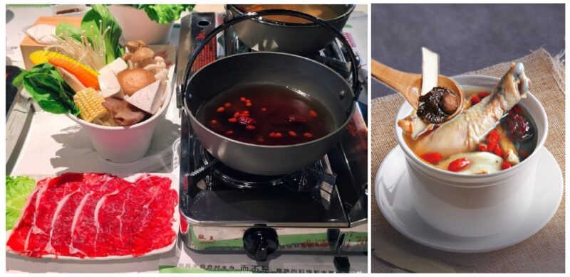 (圖文:黑瑪卡切片、黑瑪卡火鍋、黑瑪卡燉湯和黑瑪卡冰沙的精美擺盤照片。蘇宥文提供)