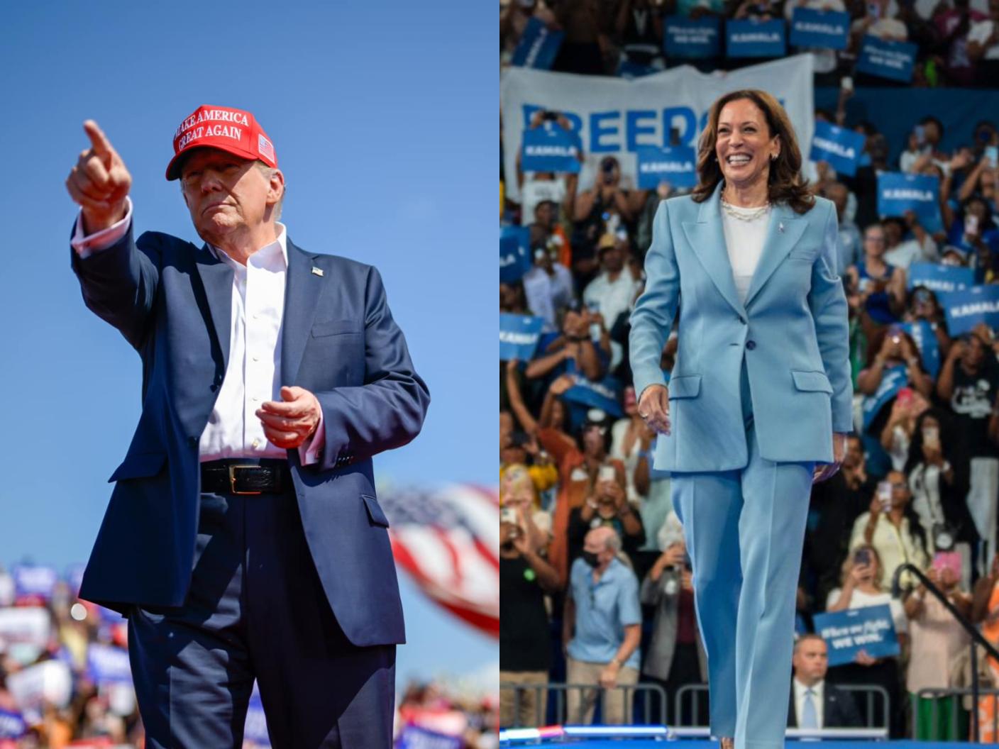 美國總統大選辯論當地時間10日登場,川普首度與賀錦麗對決。Donald J. Trump臉書、@KamalaHarris 「X」社群平台