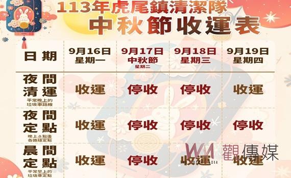 中秋節停止垃圾收運服務 虎尾鎮公所清潔隊公告