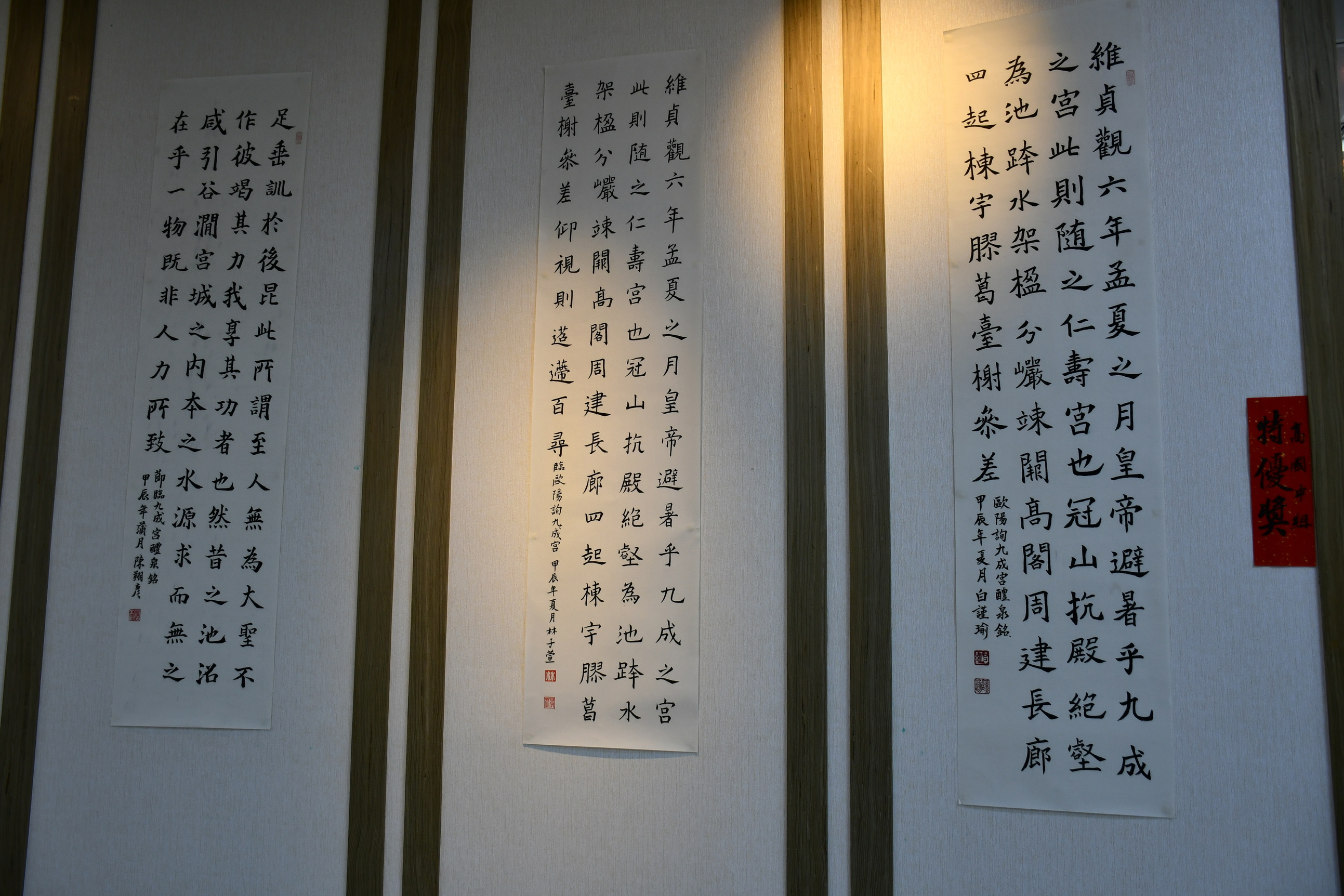 ▲彰化縣逸晉書道學會主辦的「第四屆逸晉盃臨帖書法比賽」成果展，匯集了書法愛好者們的創作心血，正在彰化市婦女學苑展出。（記者張溎壕攝）