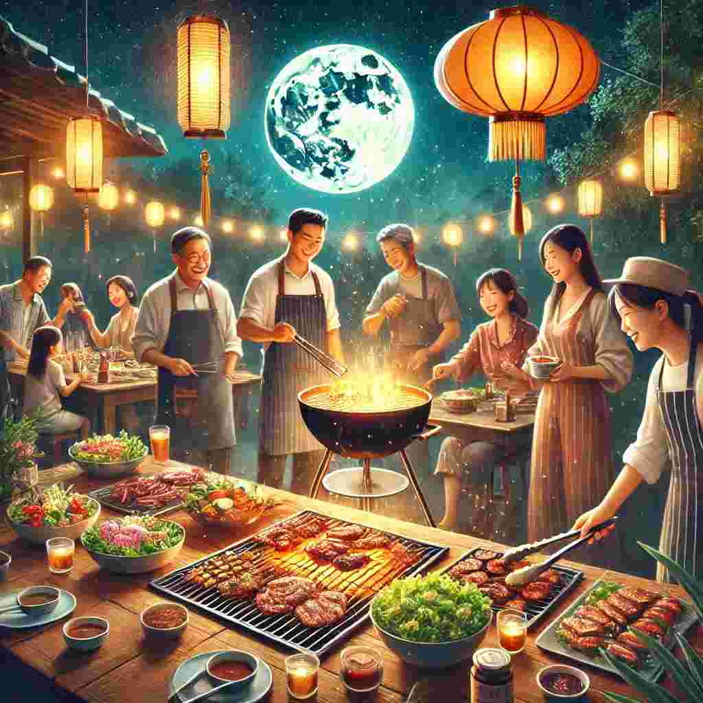 ▲中秋佳節,闔家團圓,烤肉聚餐成為許多家庭歡聚的方式,台北市衛生局提醒,民眾在烤肉或聚餐時,應特別注意飲食安全。(AI生成圖)