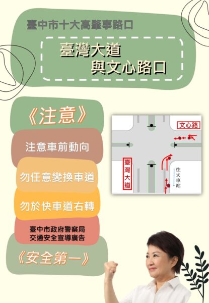 圖文:中市警交大:十大高肇事路口事故下降 防制成效卓著。