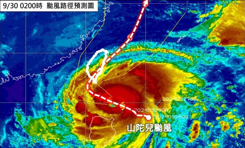 預估山陀兒10/2(三)將從高雄、屏東登陸。圖/林老師氣象站