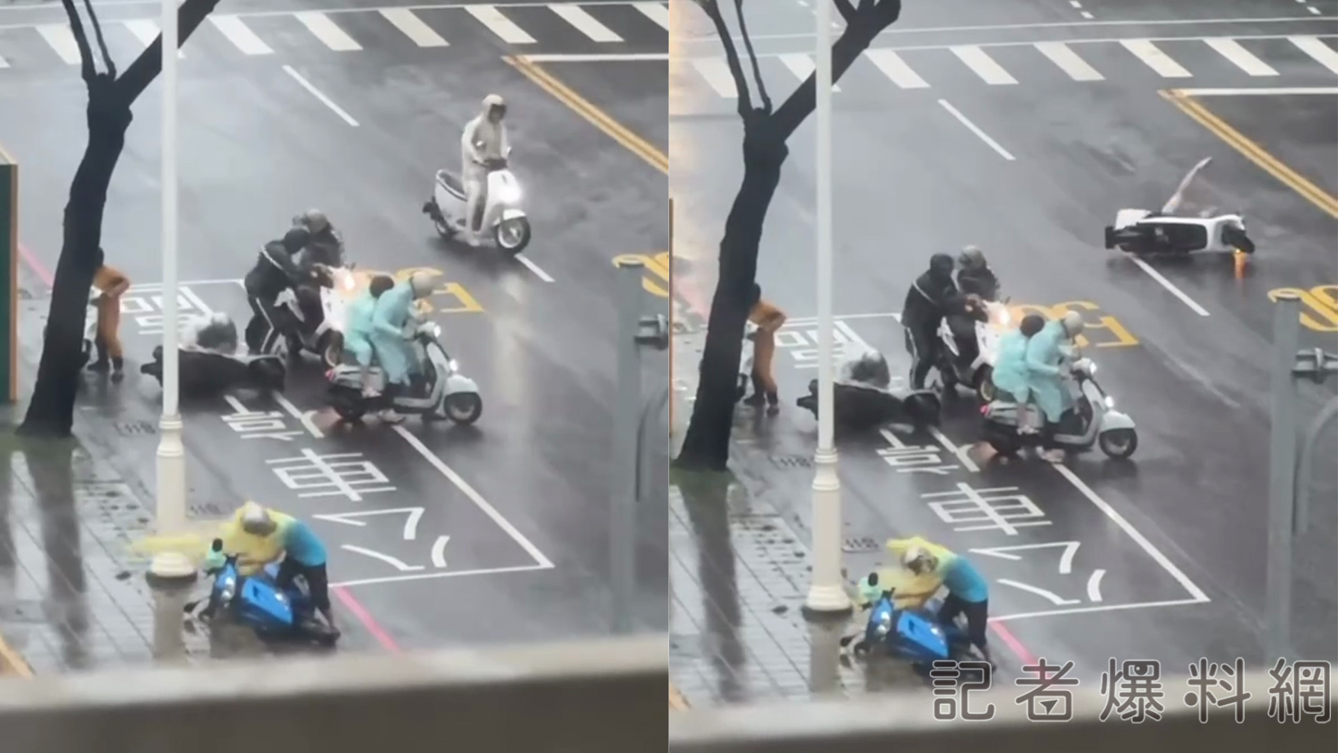 ▲高雄5騎士被狂風吹到無法前進,有人因此倒地(圖/記者爆料網)