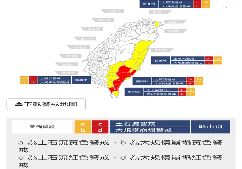山陀兒紅色警戒 土石流83條大規模崩塌4處 227 248241003a01