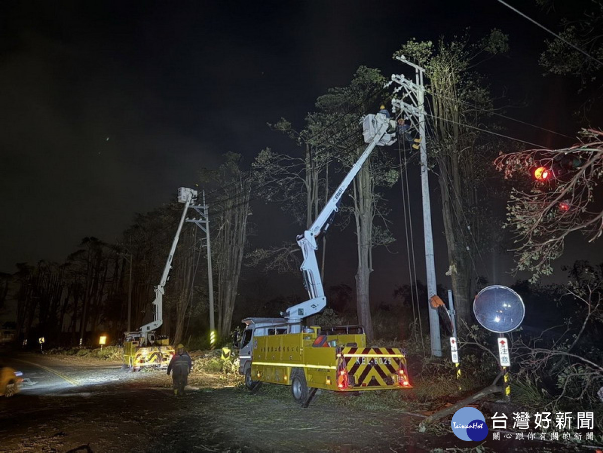 ▲山陀兒重創高雄停電戶數高達20萬戶，高市府協助台電搶修。