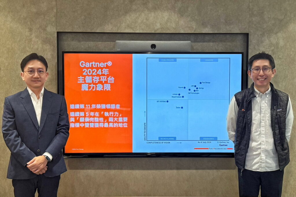 Pure Storage重塑檔案服務,重新定義企業級靈活性與簡易性標準。圖為Pure Storage台灣區總經理周正平(左),Pure Storage大中華區技術總監何與暉(右)。