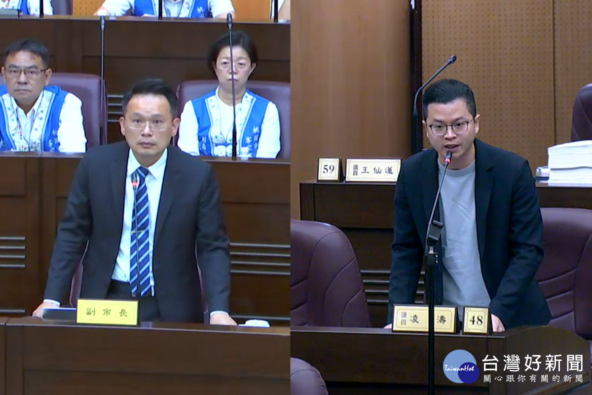 針對醫療廢水中的抗生素管控,桃園市議員凌濤質詢副市長蘇俊賓。
