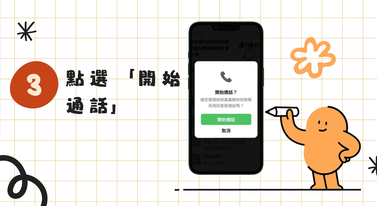 ▲4點選開始通話即可開始「Line視訊發證」。（圖/嘉義縣政府提供）