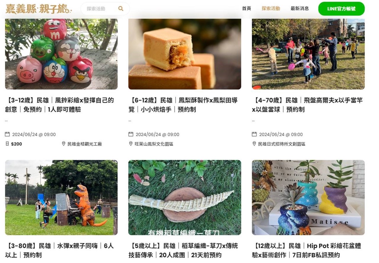 ▲嘉義縣成立「嘉義縣親子旅遊官網」,方便民眾上網查詢親子旅遊體驗行程。(圖/嘉義縣政府提供)