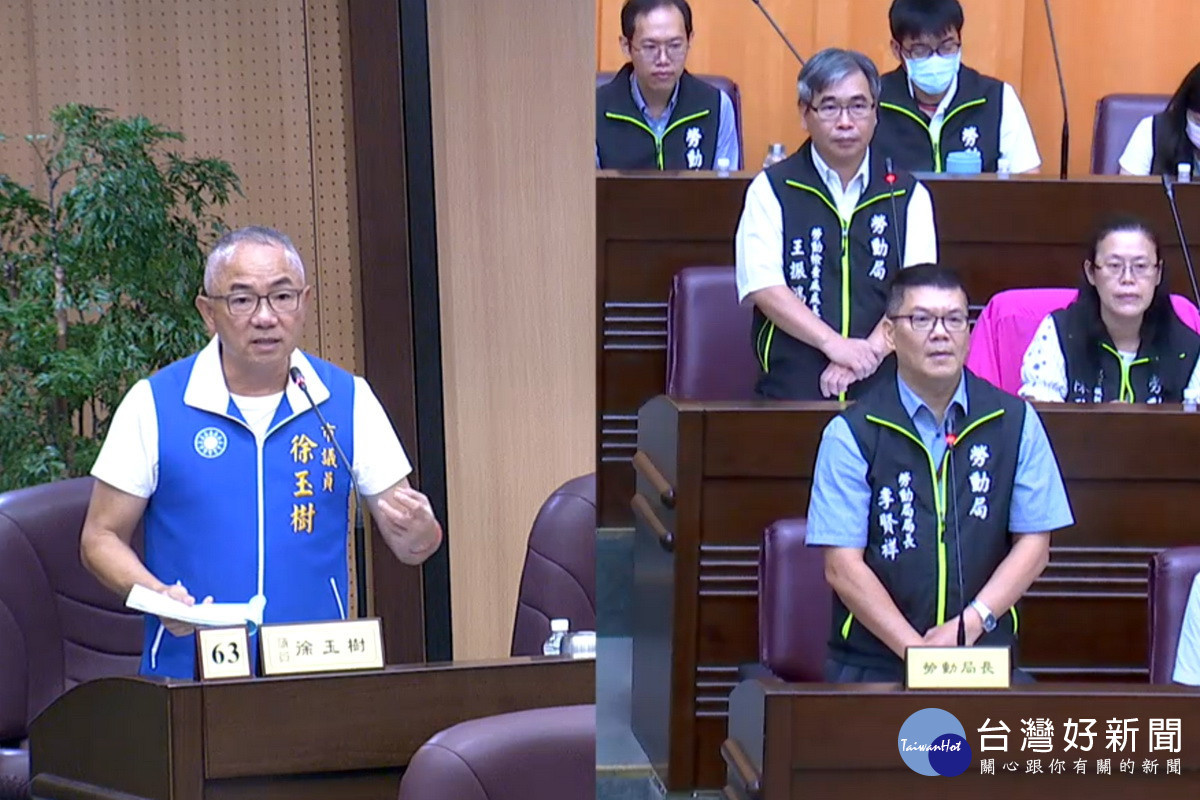 針對外送平台,桃園市議員徐玉樹質詢勞動局長李賢祥。