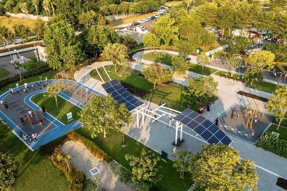「黎新公園」設置互動式共融遊具，並提供市區綠化空間，兼具水資源環境教育及休閒運動機能（圖：環境部國環院）