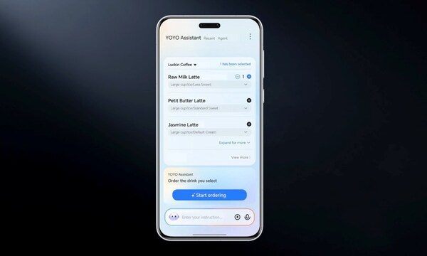 榮耀AI智能體,引領智能手機行業進入自動駕駛時代。圖為「一句話點飲品」示例 榮耀AI智能體,引領智能手機行業進入自動駕駛時代。圖為「一句話點飲品」示例