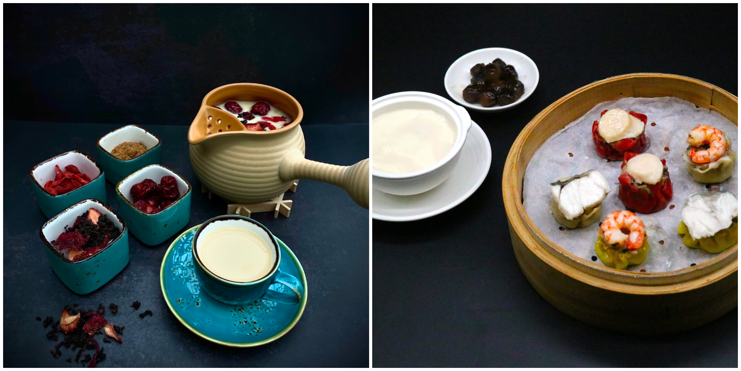 在冬蒔茶屋DIY鍋煮奶茶＆團體遊客至安永心食館可體驗捏製「心鱻燒賣」的手作樂趣，接受20人以上預訂。