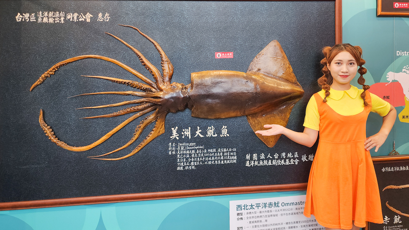 ▲這魷魚標本幾乎跟人一樣的大小了。（圖/記者黃淑貞攝）
