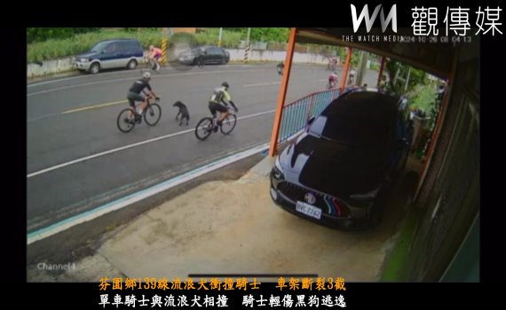 （有影片）／芬園鄉139線流浪犬衝撞騎士　車架斷裂3截　騎士輕傷黑狗逃逸