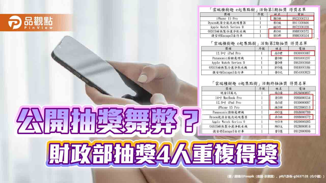公開抽獎舞弊?財政部抽獎4人重複得獎