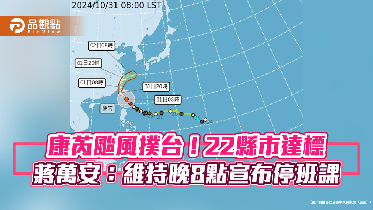 【最新】康芮颱風撲台!22縣市達標 蔣萬安:維持晚8點宣布停班課